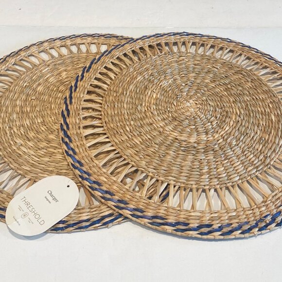 2 Threshold Seagrass Placemats Chargers Table Mats Round 15" New - Picture 1 of 4